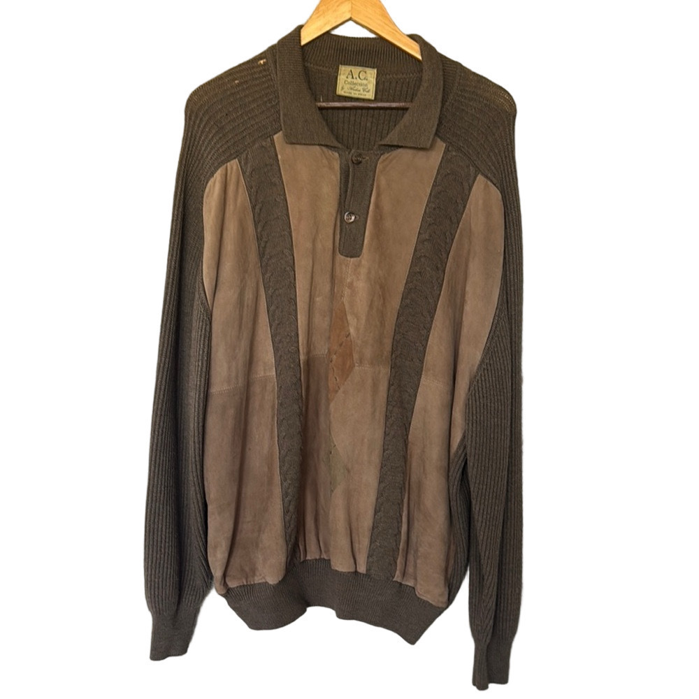 Brown Wool Cashmere Sweater Button Collar Knit